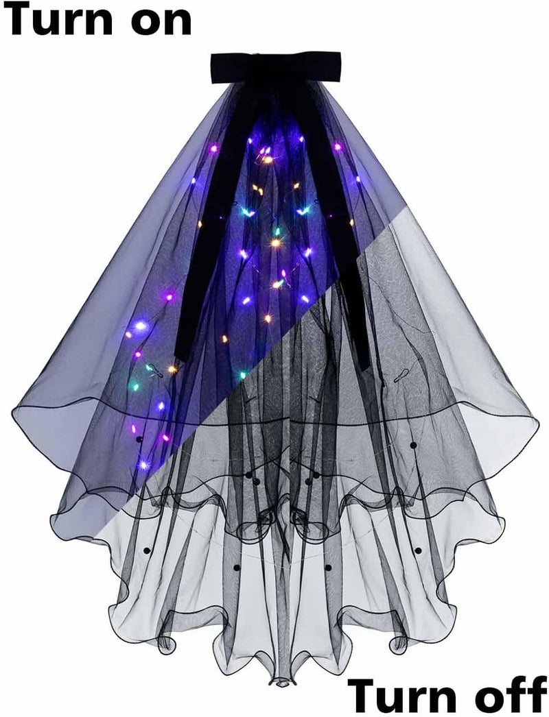 Foyte Light Up Wedding Bridal Veil 2 Tiers Bride Pearl Veils LED Bachelorette Bridal Hair Bow Short Tulle Hair Accessories - Image 3